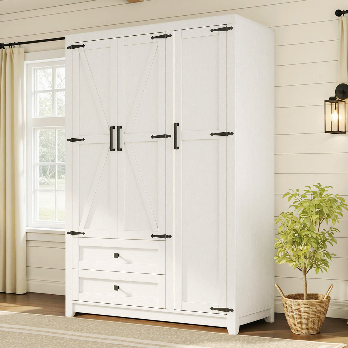 Barn 3 Door Farmhouse Wardrobe Closet-White