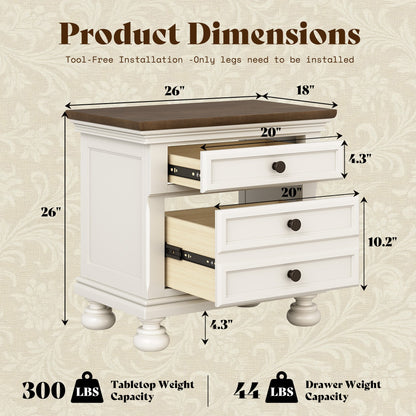 Bobbin Solid Wood Nightstand Amerlife White