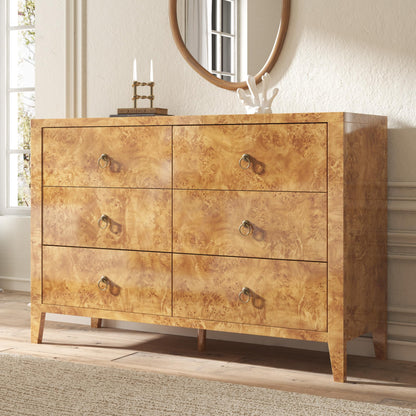 Burl Mid Century 6-Drawer Wood Dresser-YELLOW