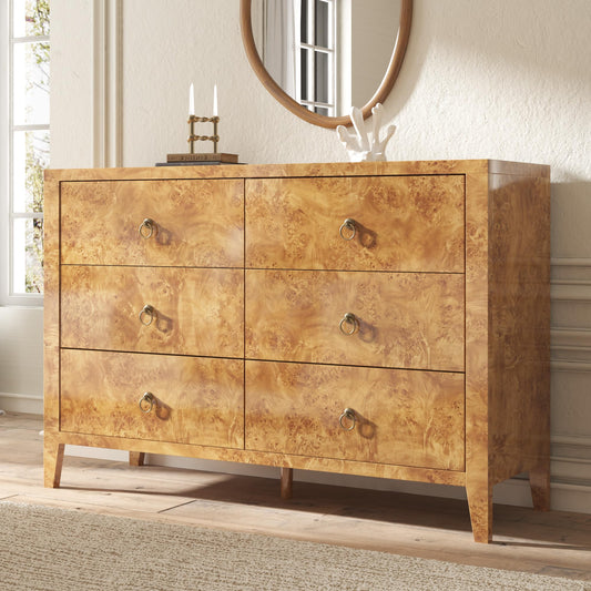 Burl Mid Century 6-Drawer Wood Dresser-YELLOW