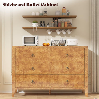 Burl Mid Century 6-Drawer Wood Dresser-YELLOW
