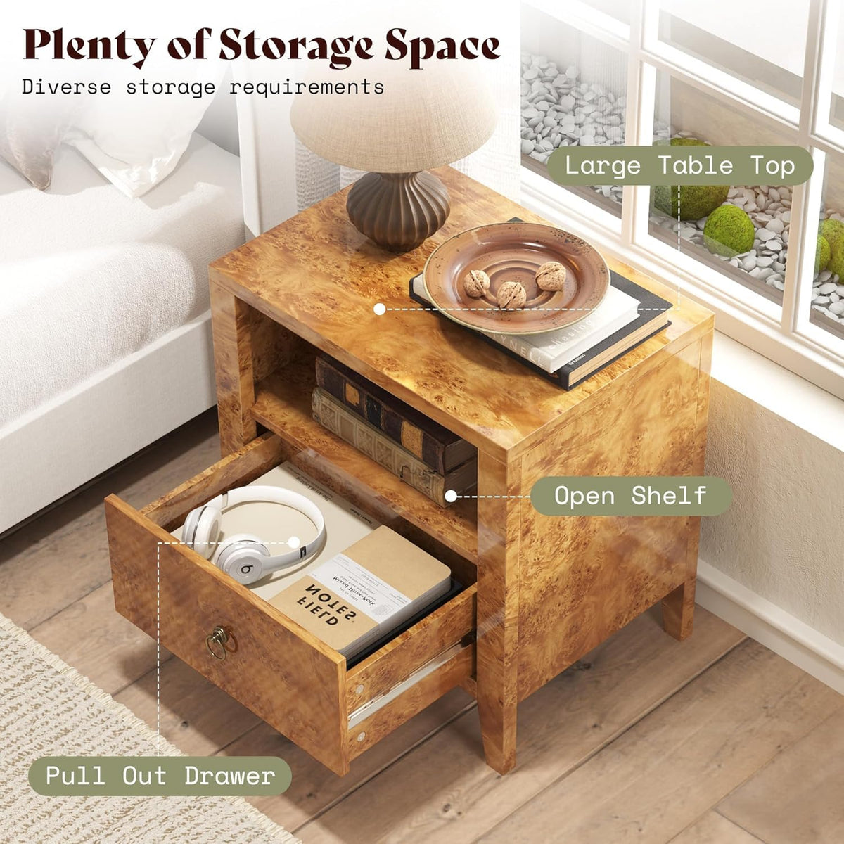Burl High Gloss Bedroom Set Amerlife Yellow