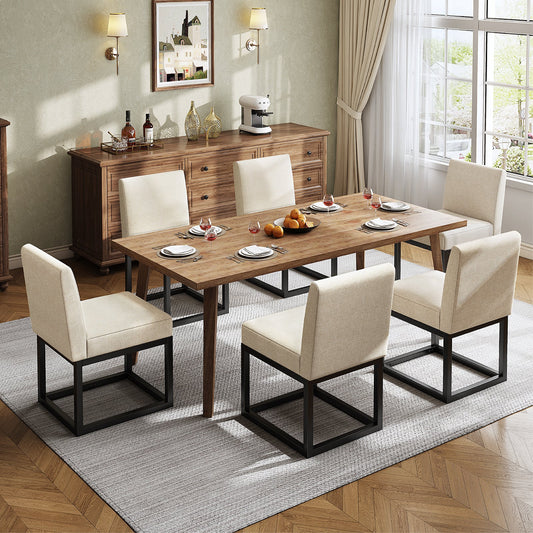 6-Piece Linen Dining Chairs Set - Beige