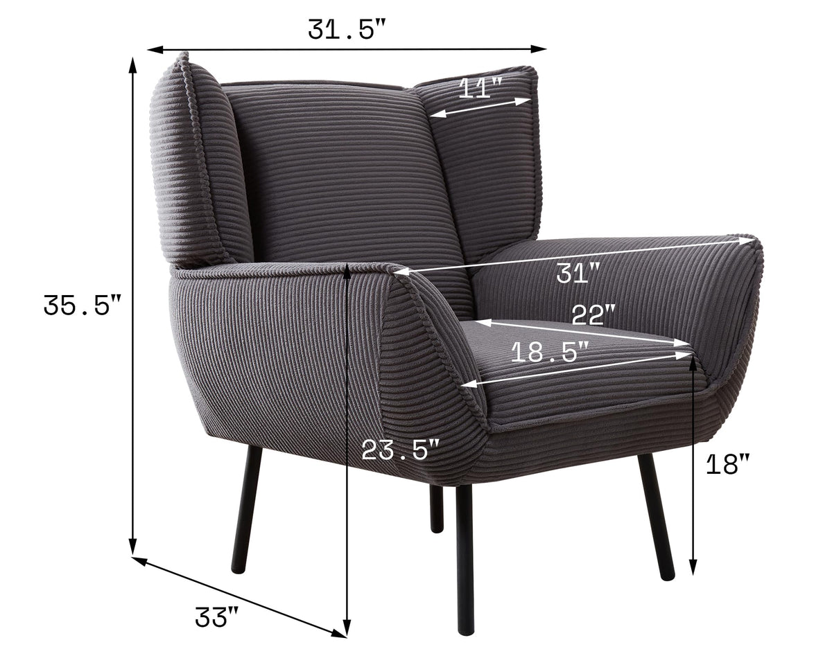 Accent Wingback Corduroy Chair Amerlife set of 4 / Grey