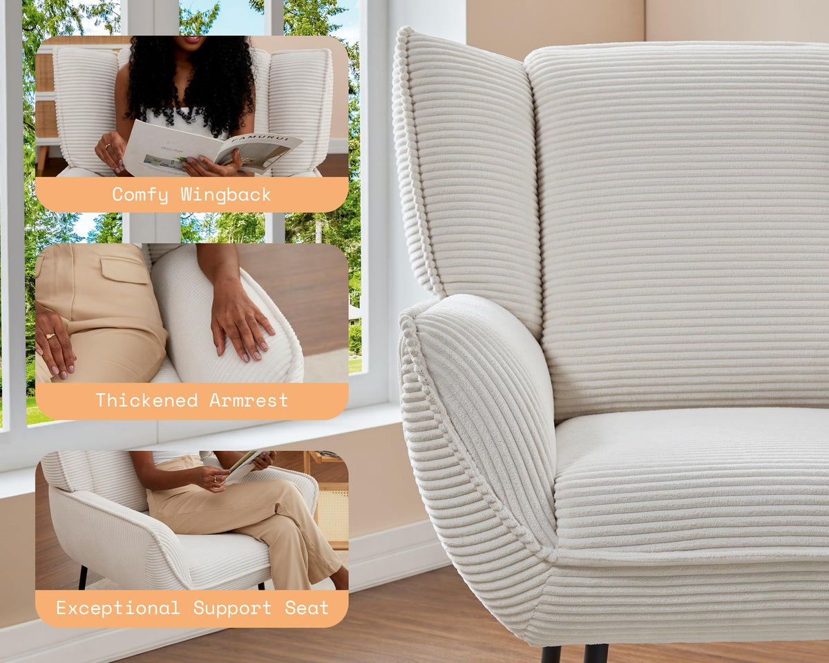 Accent Wingback Corduroy Chair Amerlife set of 2 / White