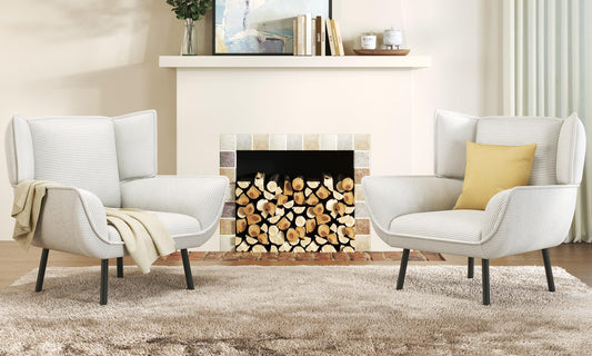 Accent Wingback Corduroy Chair Amerlife set of 2 / White