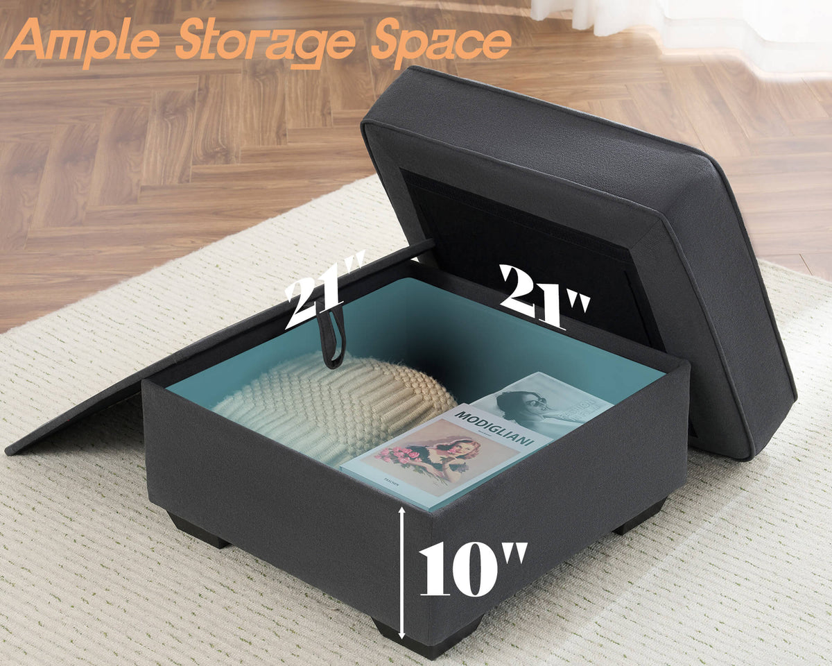 Chords Storage Ottoman - Chenille Charcoal Grey