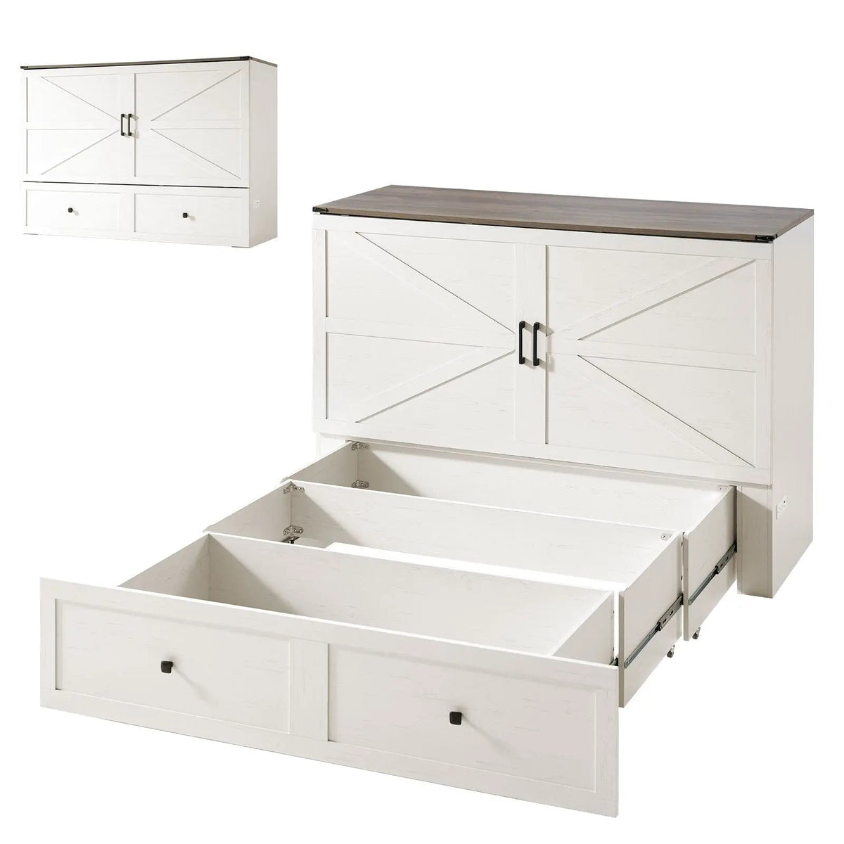 Colton Foldable Murphy Bed Amerlife Queen / Rustic White