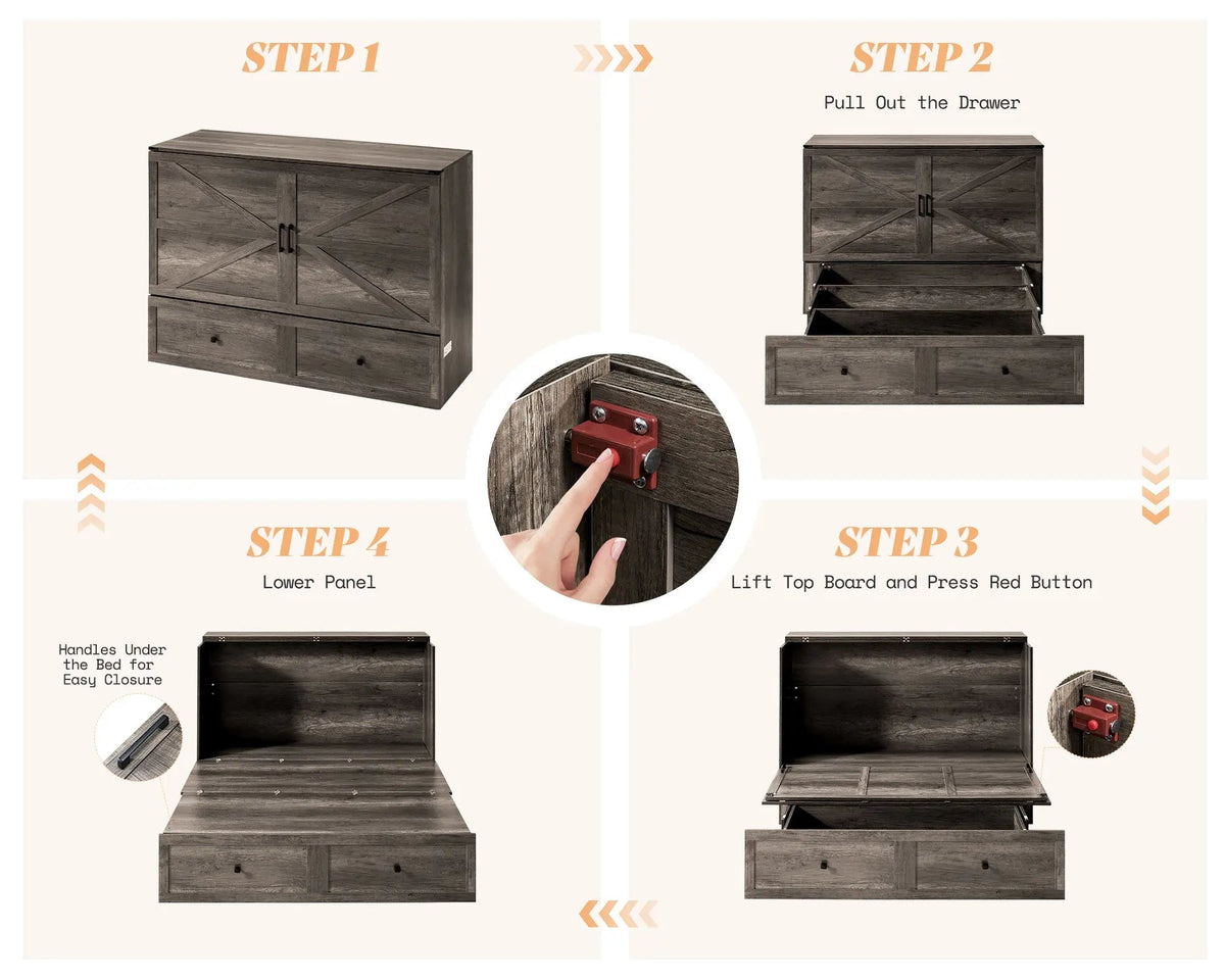 Colton Foldable Murphy Bed Amerlife Queen / Rustic Grey