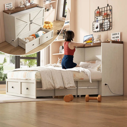 Colton Foldable Murphy Bed Amerlife Full / Rustic White