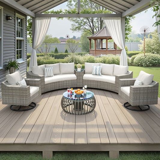 Caelo Wicker Patio Sectional Set 9 PCS - Swivel Glider & Sofa & Storage Table