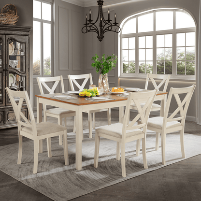 Willow 7-Piece Solid Wood Dining Table Set-7-Piece-Cream & Brown
