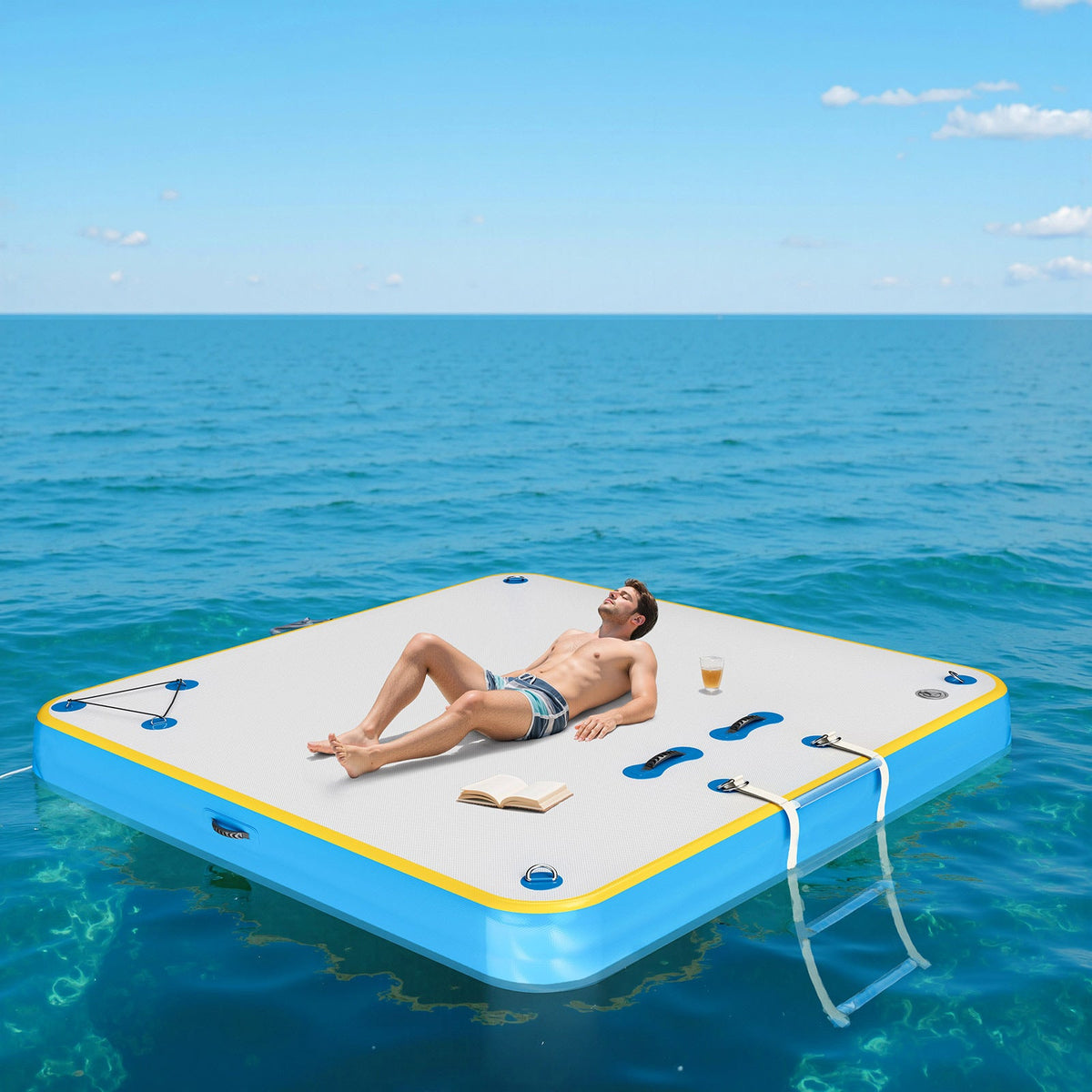 Ploov Inflatable Floating Dock - Regular / 6x6 FT / Blue & White