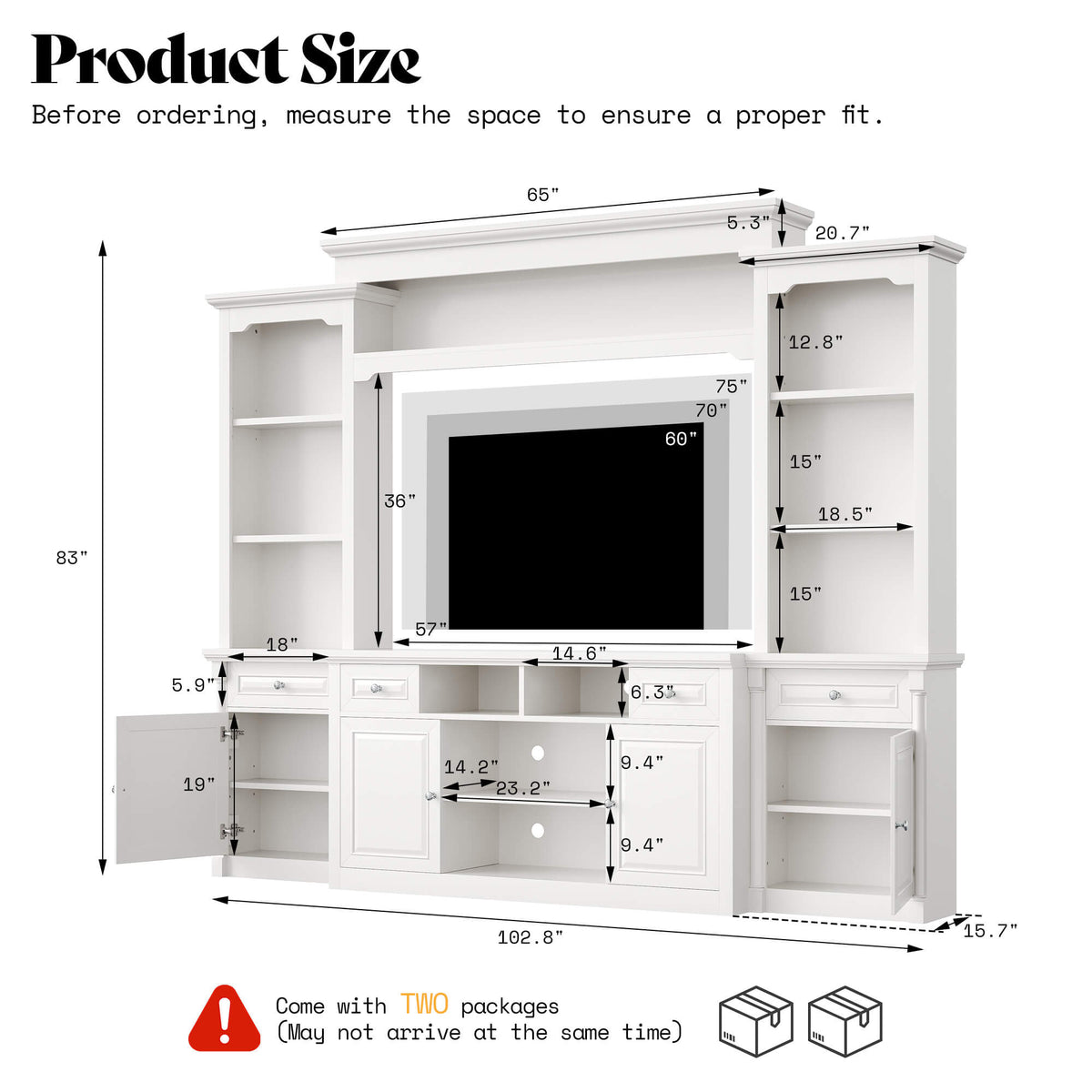 Cortina Rustic Wall Unit Entertainment Center Amerlife White