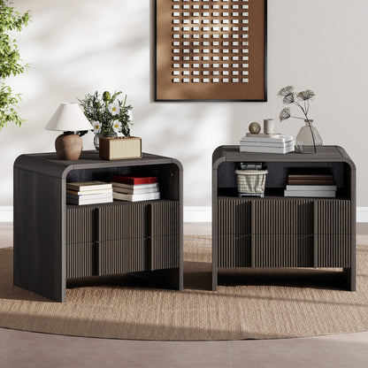 Fynora Fluted Nightstand with Drawers - Black2