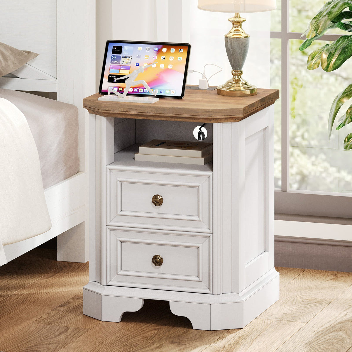 Somer Nightstand Bevel Shape - Pair / Antique White