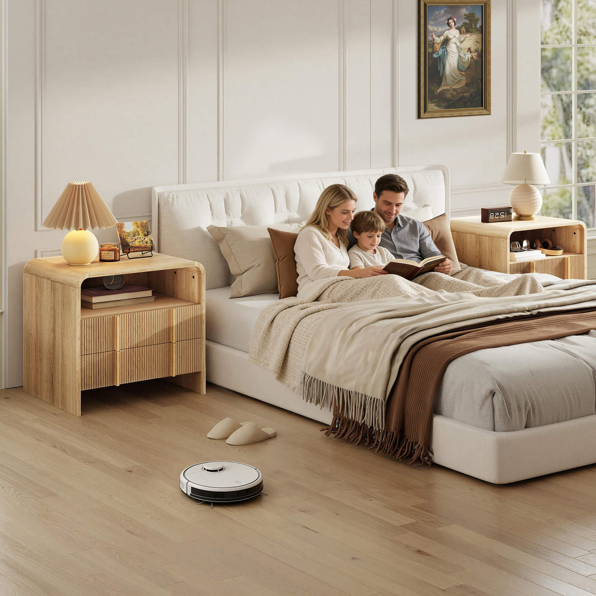 Fynora Fluted Nightstand with Drawers - Oak