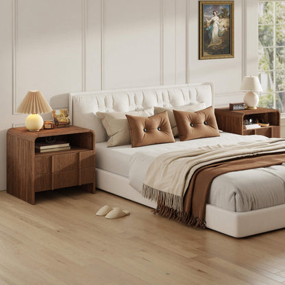 Fynora Fluted Nightstand with Drawers - Walnut