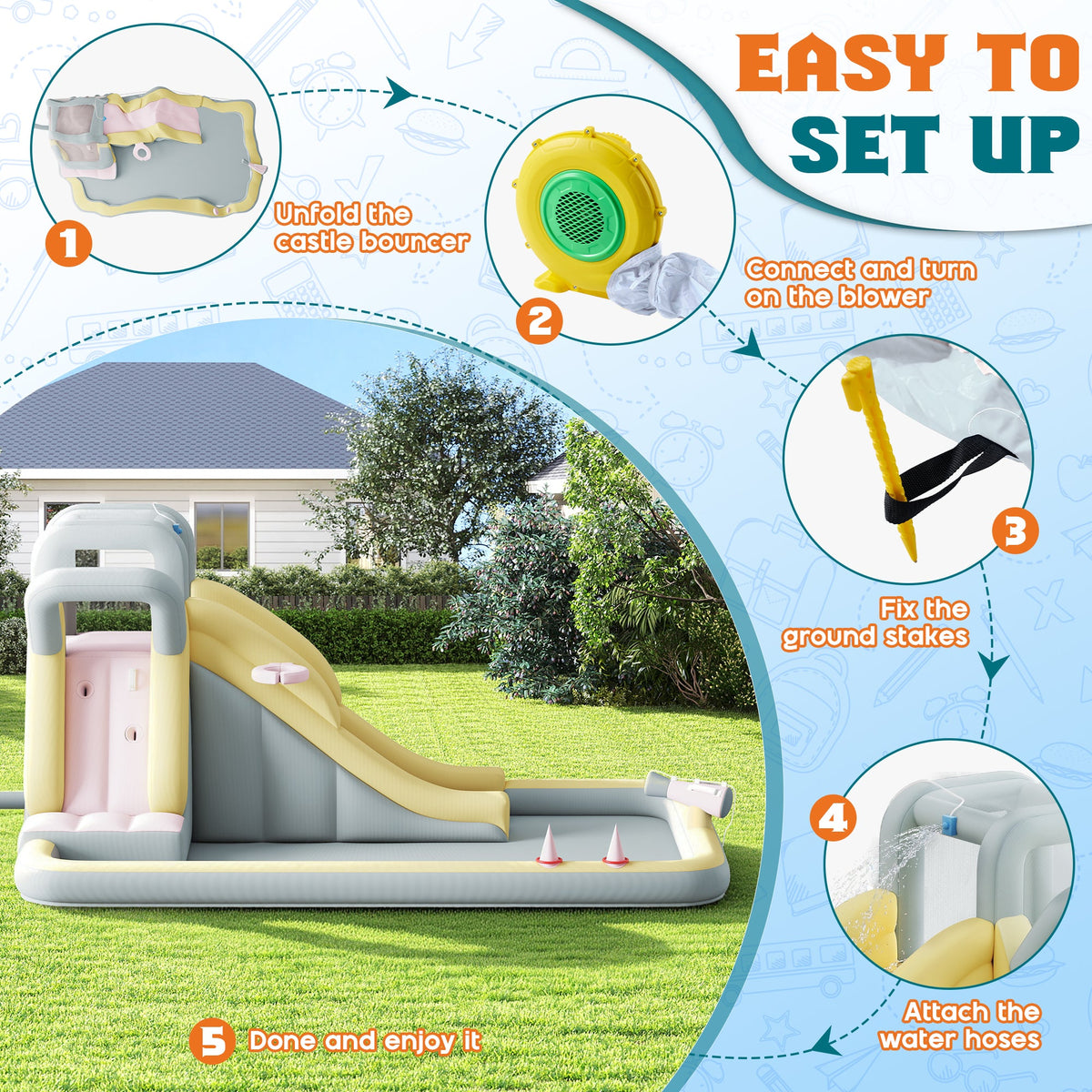 Flume Inflatable Bounce House Amerlife 154x106x75 Inch-Oxford Fabric