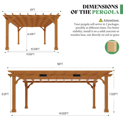 Cedrix Solid Cedar Wood Pergola-12X16