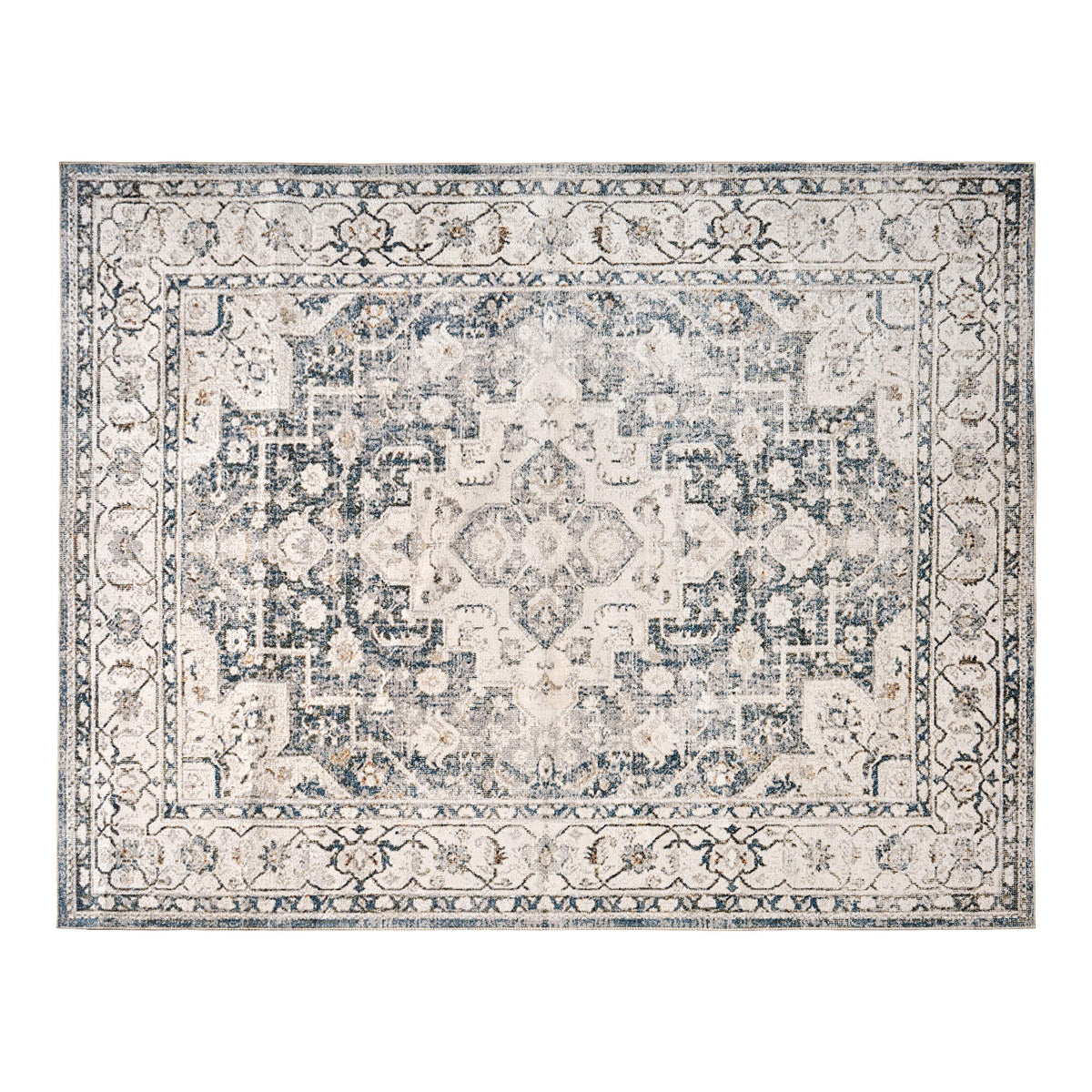 Vintage Distressed Floral Area Rug - LightBlue