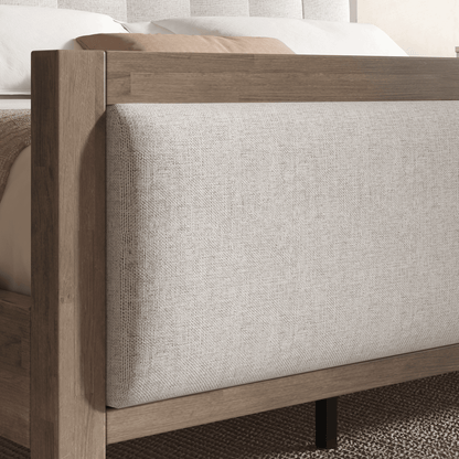 Heritage Mid-Century Solid Wood Upholstered Bed - F-GREY
