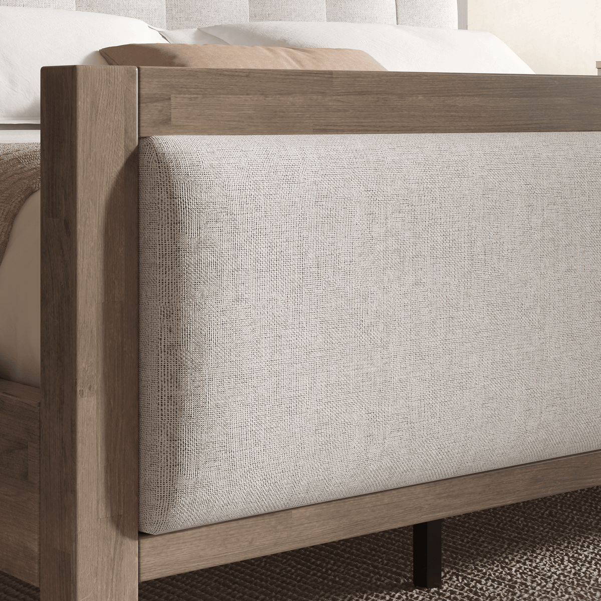 Heritage Mid-Century Solid Wood Upholstered Bed - K-GREY