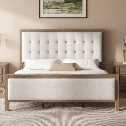 Heritage Mid-Century Solid Wood Upholstered Bed - K-GREY