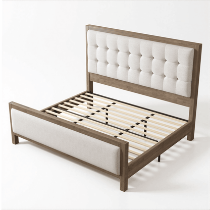 Heritage Mid-Century Solid Wood Upholstered Bed - K-GREY