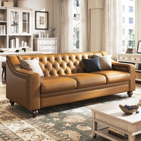 Restive Genuine Leather Chesterfield Sofa Brown