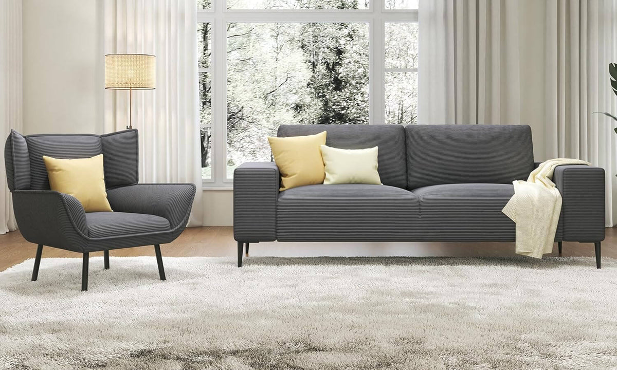 Grey Corduroy Sofa Set - 1 chair