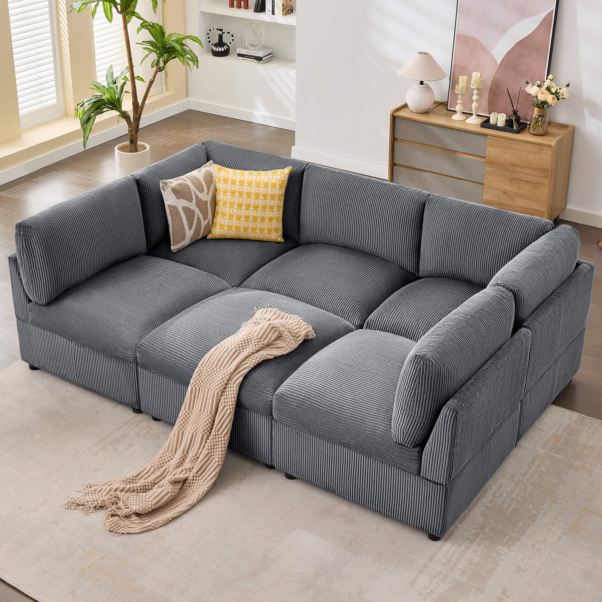 Cloudell 97" Corduroy Sectional Sofa Amerlife