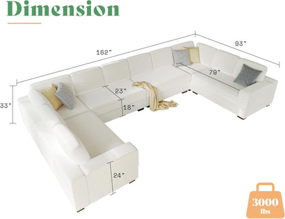 162" U-Shaped Sofa - White