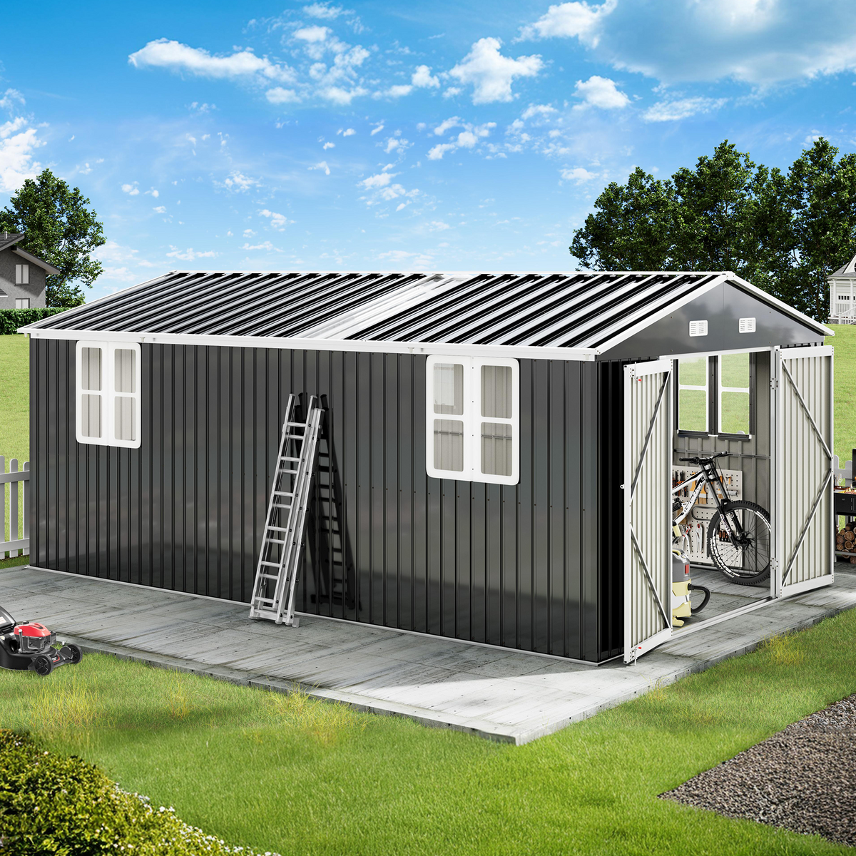 Outdoor Storage Shed with Transparent Panels 10x16x7 FT 