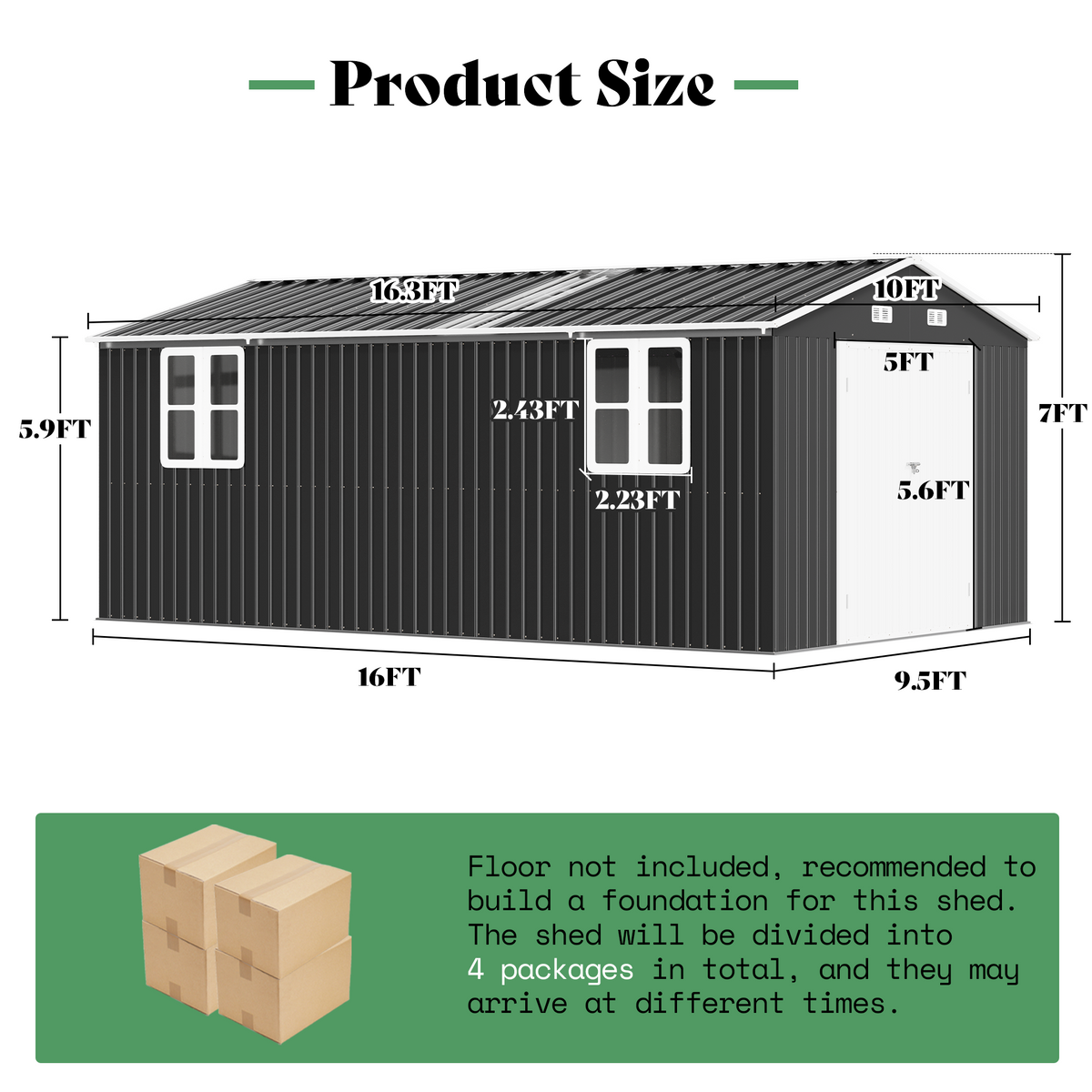 Outdoor Storage Shed with Transparent Panels 10x16x7 FT 