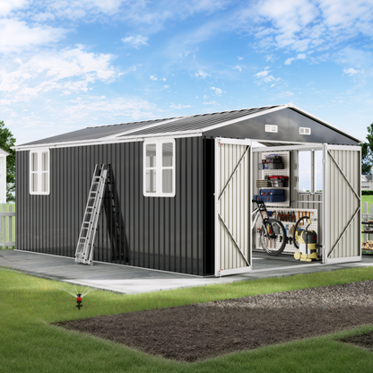 Outdoor Storage Shed with Transparent Panels 10x16x7 FT 