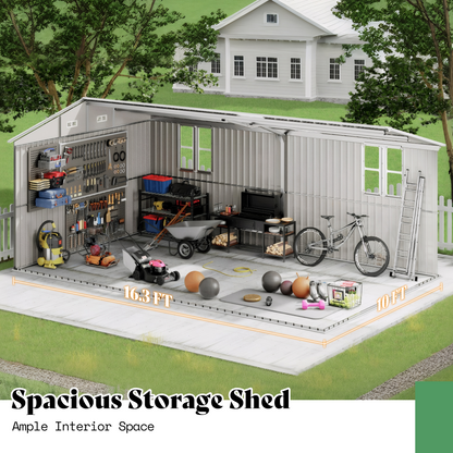 Outdoor Storage Shed with Transparent Panels 10x16x7 FT 