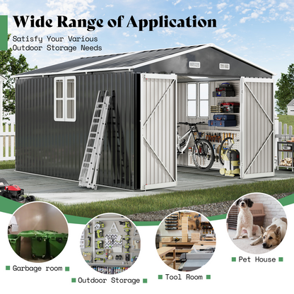 Outdoor Storage Shed with Transparent Panels 10x16x7 FT 