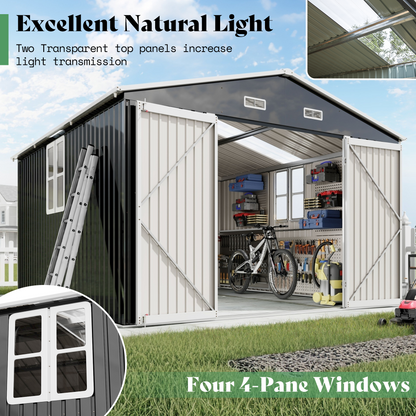 Outdoor Storage Shed with Transparent Panels 10x16x7 FT 