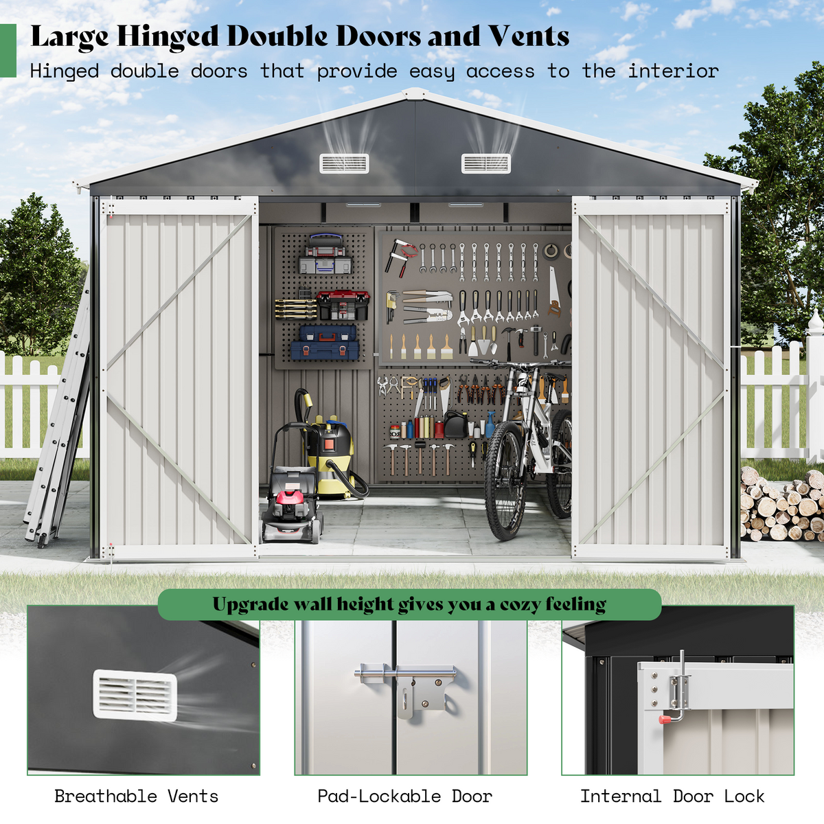 Outdoor Storage Shed with Transparent Panels 10x16x7 FT 