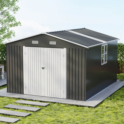 Outdoor Storage Shed with Transparent Panels 10x12x7 FT