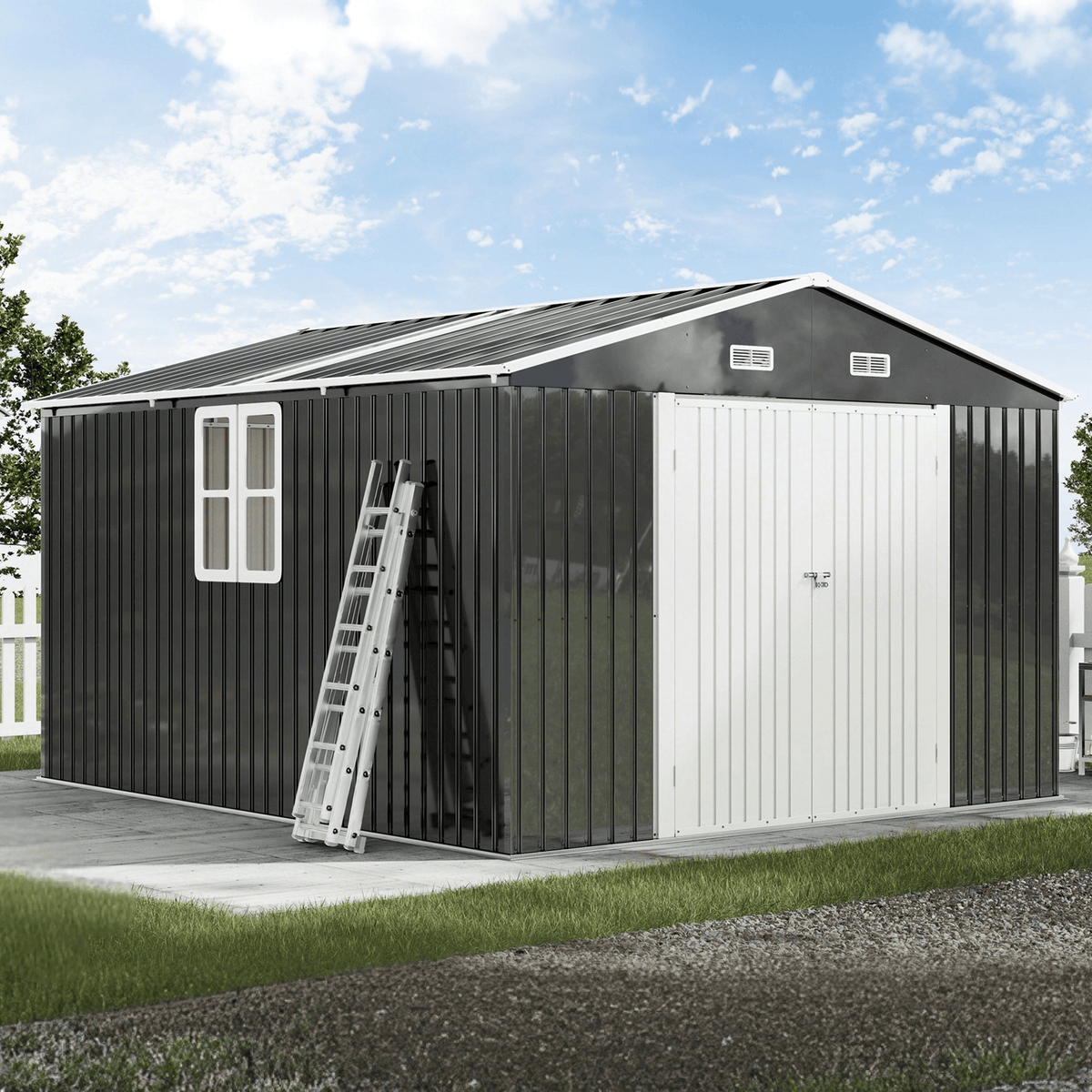 Outdoor Storage Shed with Transparent Panels 10x12x7 FT