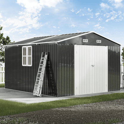 Outdoor Storage Shed with Transparent Panels 10x12x7 FT