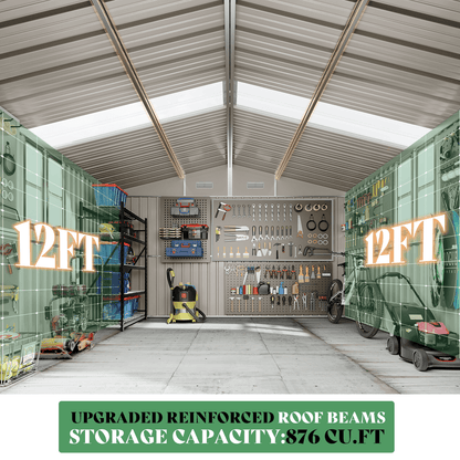 Outdoor Storage Shed with Transparent Panels 10x12x7 FT