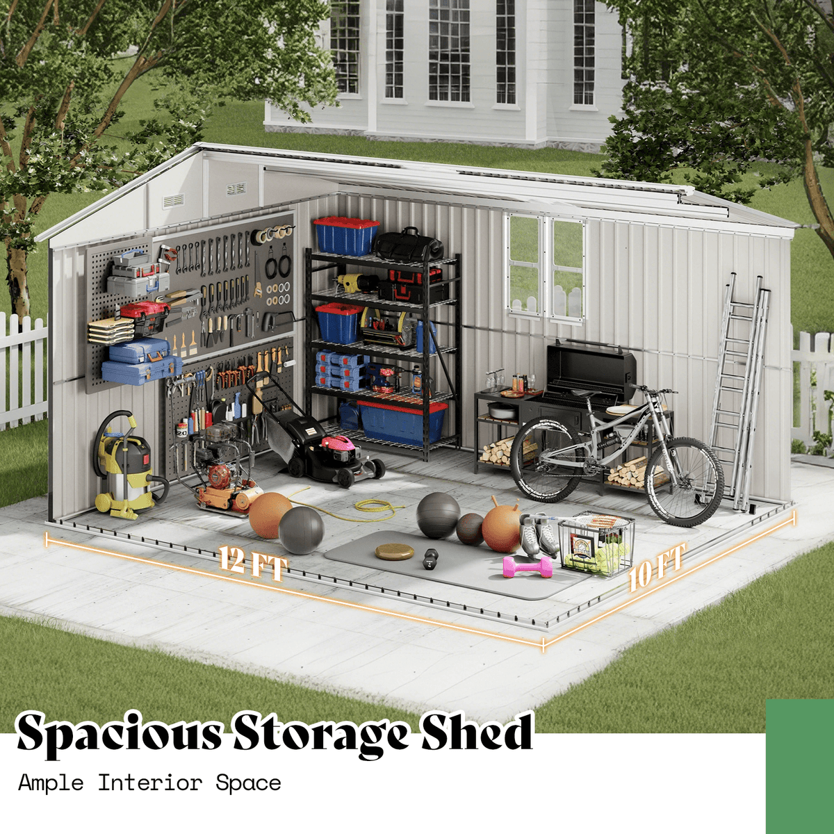 Outdoor Storage Shed with Transparent Panels 10x12x7 FT