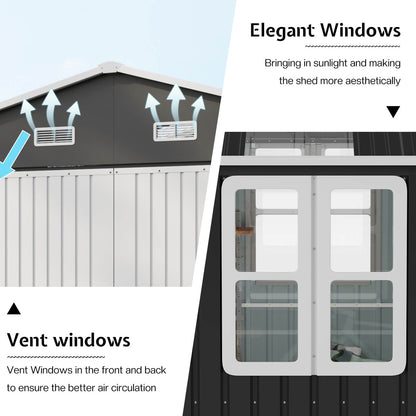 Outdoor Storage Shed with Transparent Panels 10x12x7 FT