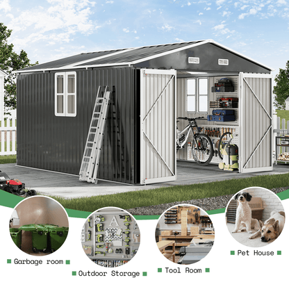 Outdoor Storage Shed with Transparent Panels 10x12x7 FT