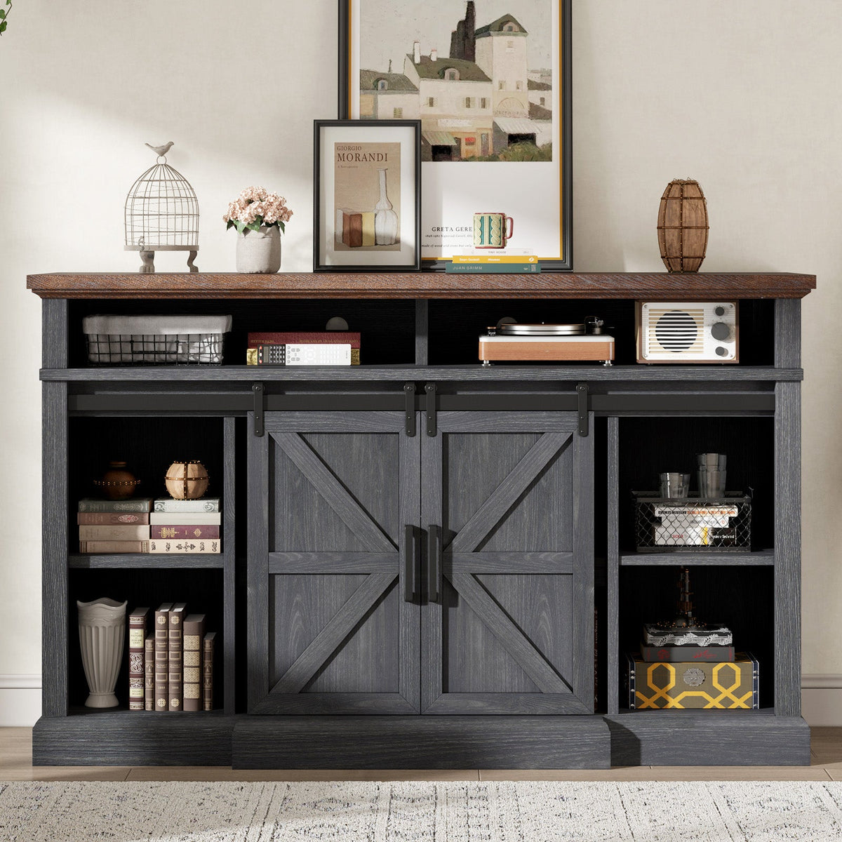 Buck 66" Farmhouse TV Stand - Dark Gray