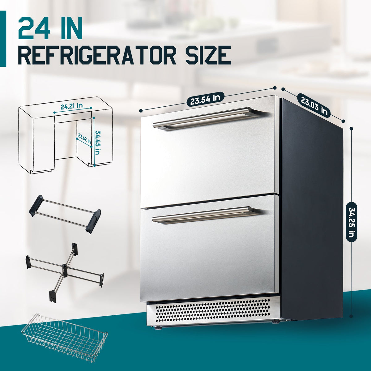 Chillbar Undercounter Drawer Refrigerator-24 Inch - 24 Inch - Dual Zone Mini Fridge
