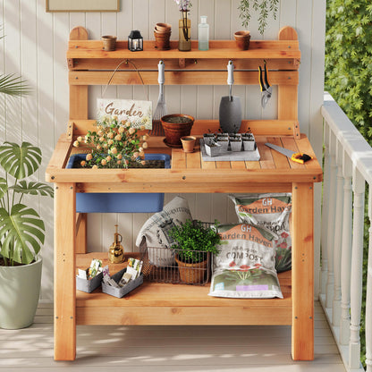 Coop Outdoor Potting Bench Amerlife - Natural Wood